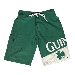 Guinness Beer Green White Spell Out Board Swim Surf Shorts Beach Trunks Size LG